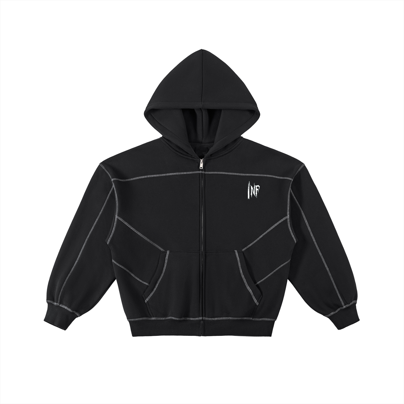 [VANGUARD] Contrast-Stitched Boxy Fleece Zip Hoodie
