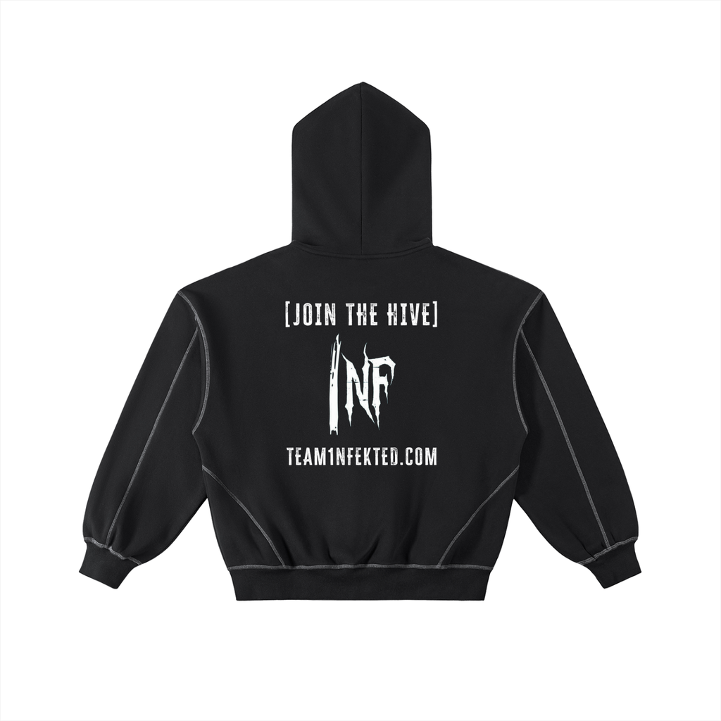 [VANGUARD] Contrast-Stitched Boxy Fleece Zip Hoodie